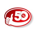 Vector special sale offer. Red tag with best choice. Discount offer price label with hand gesture. Sticker of 50 % off. Royalty Free Stock Photo