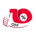 Vector special sale offer. Red tag with best choice. Discount offer price label with hand gesture. Sticker of 10 % off. Royalty Free Stock Photo