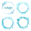 Vector special winter offer on white background. Hand drawn watercolor blue stains set.