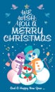 Vector of a snowman`s family, singing Christmas carol under the snow.