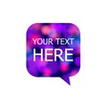 Vector speech bubble, glowing lights texture, bokeh abstract background, frame template isolated graphic art, glowing image. Royalty Free Stock Photo