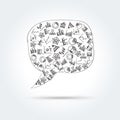 Vector speech bubble with hand drawn diagram icons