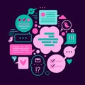Vector speech bubbles in flat design. Circle composition. Illustration isolated on the dark background Royalty Free Stock Photo
