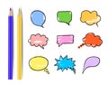 Vector Speech Bubbles Set, Colorful Design Elements Collection with Pencils, Comic Boxes.