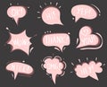 Vector speech clouds. Collection of pink stickers, icons.