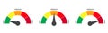 Vector Speedometer Scale from green to red with arrow and text low, medium and high