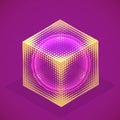 Vector sphere in cube isometric hologram. Abstract geometric fla