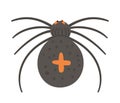 Vector spider with orange cross on back. Halloween character icon. Cute autumn all saints eve illustration with scary black insect