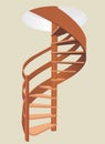 Vector spiral wooden staircase with a fence. illustration. Royalty Free Stock Photo