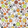 Vector sport balls seamless pattern or background Royalty Free Stock Photo