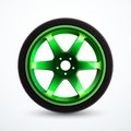 Vector sport wheel with green rim. Car alloy wheel isolated Royalty Free Stock Photo