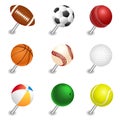 Vector sports ball pointers, push pin set Royalty Free Stock Photo