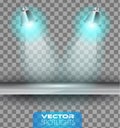 Vector Spotlights scene with different source of lights pointing to the floor or shelf