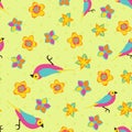 Vector spring background. Color birds pattern. Seamless color pattern.