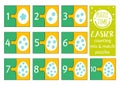 Vector spring Easter mix and match puzzle with traditional holiday symbols. Matching math activity for preschool children.