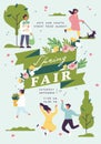 Vector spring fair poster, flyer or banner or banner template with people enjoying their time outdoors in park. Spring holiday