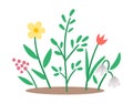 Vector spring flower bed icon. First blooming plants illustration. Floral clip art. Cute flat nursery bed with snowdrop and tulip Royalty Free Stock Photo