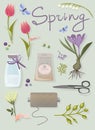 Vector spring flowers and garden tools