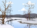 Vector spring landscape. Melting snow.