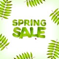 Vector spring square background, green yellow leaves and the inscription Summer Sale, made from green leaves