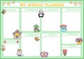 Vector spring weekly planner with traditional symbols. Cute garden calendar or timetable for kids. Easter holiday poster with