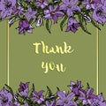 Vector square card with flowers. Thank you