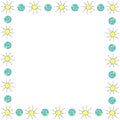 Vector square frame, border from the Earth and the Sun in doodle flat style. Bright background, decoration Royalty Free Stock Photo