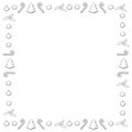 Vector square frame of contour festive Christmas symbols in doodle style. New year Xmas background, border for holidays Royalty Free Stock Photo