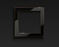 Vector square glossy luxury black and golden line frame. Border for photo, picture, congratulations, quote. Realistic glass frame