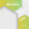 Vector square web banner templates for big and mega sale with yellow green square elements Royalty Free Stock Photo
