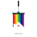 Vector of squeegee scraping colorful rainbow over roof of house. home cleaning service business banner template.