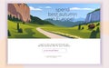 Vector squeeze page design template with beautiful flat canyon landscape illustration and email text box.