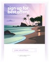 Vector squeeze page design template with beautiful flat seacoast landscape illustration and email text box.