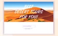 Vector squeeze page design template with desert landscape illustration and desert tours advert concept. Royalty Free Stock Photo