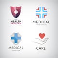 Vector st of medical cross, health protection, life support logos, icons, signs.