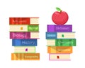 vector stack of schoolbooks and an apple