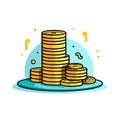 Vector of a stack of shiny gold coins on a plate, representing wealth and prosperity