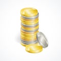 Vector stacks of golden and silver coins
