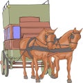 Vector. Stagecoach with horses. Royalty Free Stock Photo