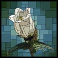 Vector stained glass window with blooming bellflower.