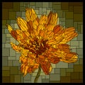 Vector stained glass window with blooming orange marigold.