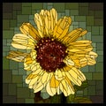 Vector stained glass window with blooming yellow chrysanthemum flower