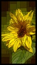 Vector stained glass window with blooming yellow sunflower. Royalty Free Stock Photo