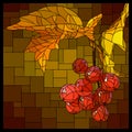 Vector stained glass window with a bunch of viburnum berries