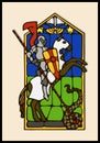 Vector stained glass window with Saint George and the dragon Royalty Free Stock Photo