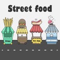 Vector Stalls With Street Food. Fast Food And Cold Soda