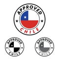 Vector Stamp of Approved logo with Chile Flag in the round shape on the center Royalty Free Stock Photo