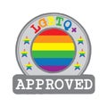 Vector Stamp of Approved logo with LGBTQ+ Flag in the round shape on the center