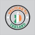 Vector Stamp of welcome to Ireland with Irish flag on map outline in the center Royalty Free Stock Photo