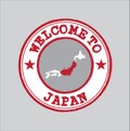 Vector Stamp of welcome to Japan with nation flag on map outline in the center Royalty Free Stock Photo